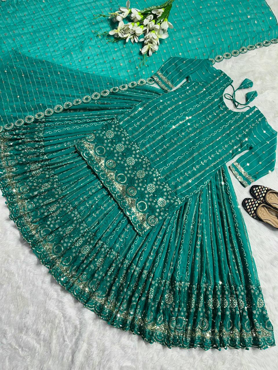 Vibrant Rama Green Gilded Peplum Set